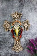 Southwestern Rustic Native Tribal Raven Crow Skull Headdress Roach Wall Cross