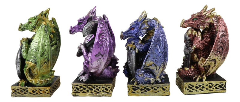 Set of 4 Fantasy Metallic Colorful Miniature Alchemy Battle Dragons Figurines