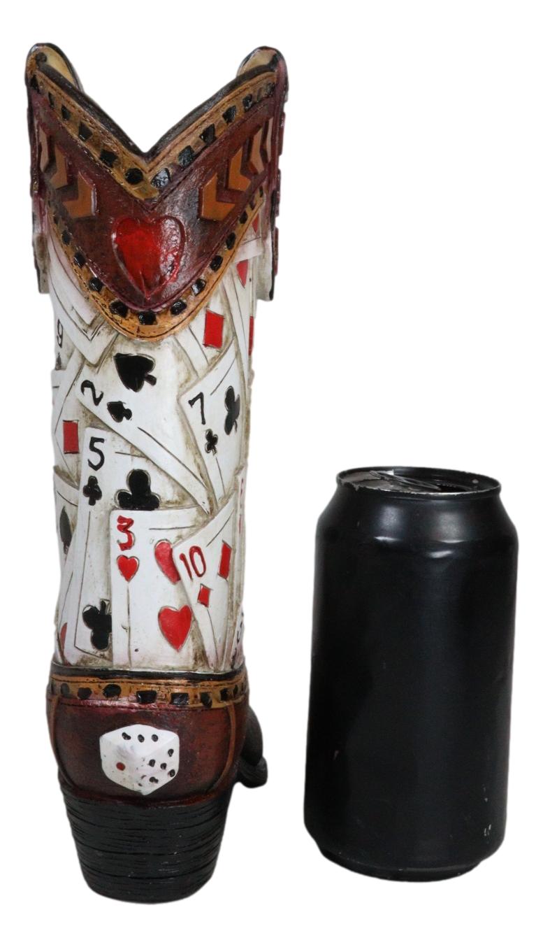 Rustic Western Gambler Casino Poker Cards Dice Cowboy Boot Vase Planter Figurine