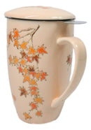 Momiji Maple Leaves 15oz Porcelain Tea Mug With Lid Stainless Steel Infuser