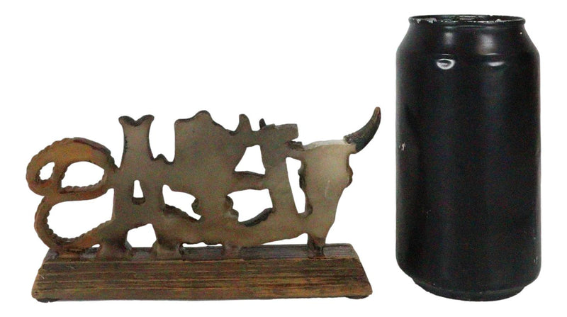 Rustic Western Texas Word Art Cow Skull Cowboy Hat Ropes Horseshoe Desk Plaque