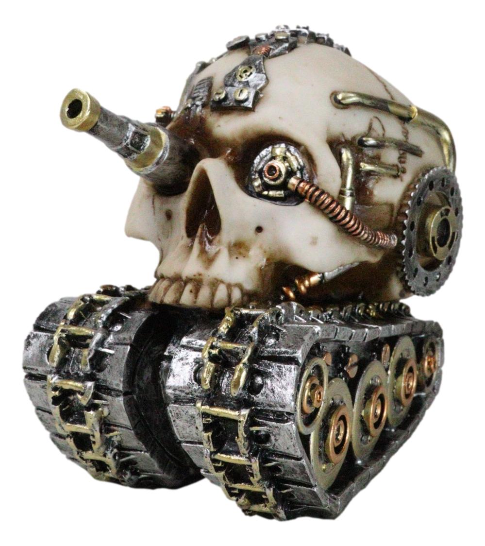 Military War Steampunk Android Gearwork Robotic Cyborg Skull Tank Figurine