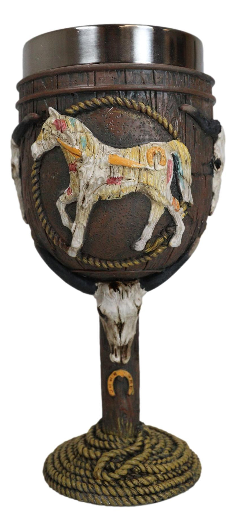 Trail Of Painted Ponies Bunkhouse Bronco Horse With Longhorn Skulls Wine Goblet