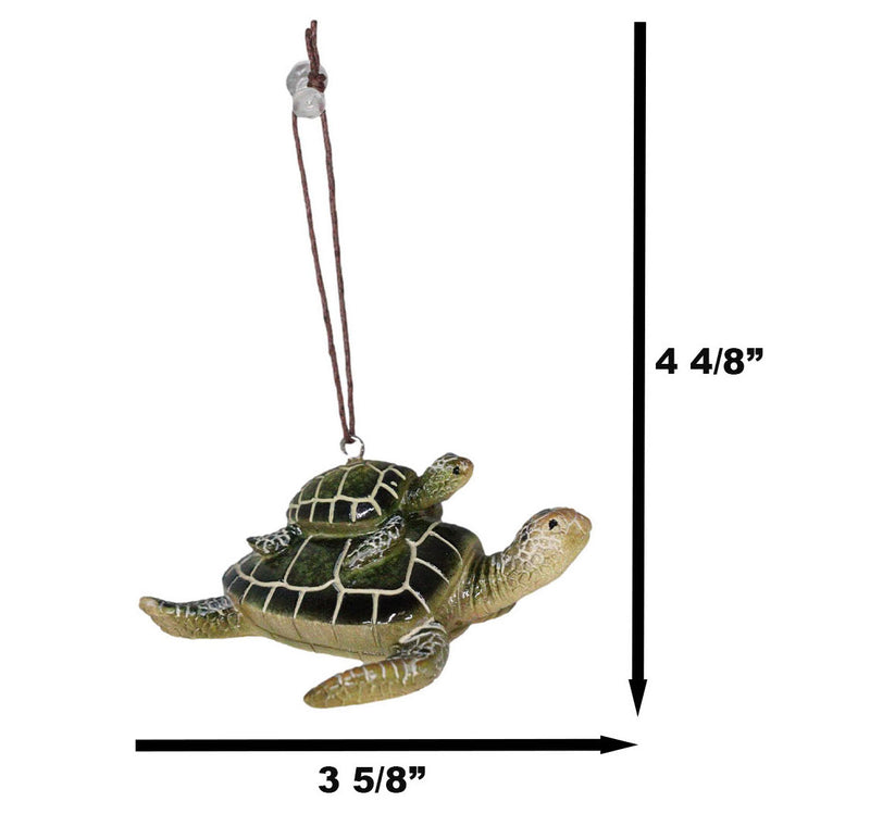 Set Of 6 Green Mother and Baby Sea Turtles Marine Wall Decor Tree Ornaments