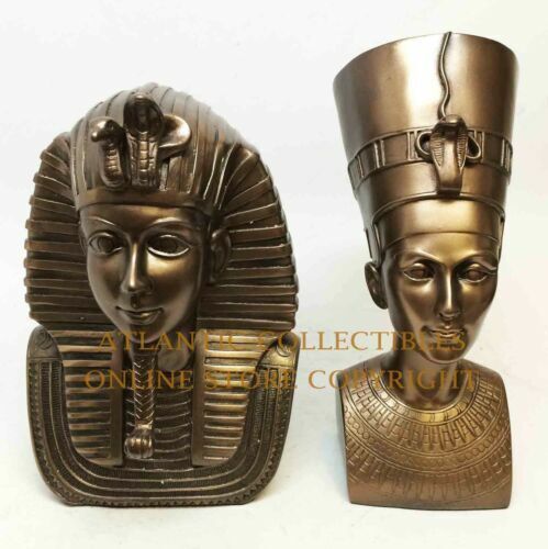 Ebros Egyptian Pharaoh King Tut and Queen Nefertiti Bust Set of Two Figurine