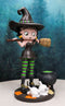 Halloween Witch Betty Boop And Pudgy Dog With Broomstick And Cauldron Figurine