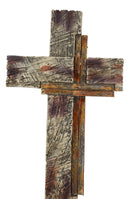 Western Vintage Distressed Layered Wood Grain Pattern Faux Wooden Desktop Cross