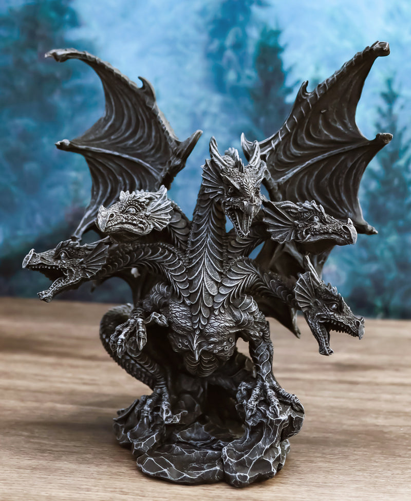 Gothic Faux Stone Ancient Legendary Five Headed Dragon Hydra Roaring Figurine