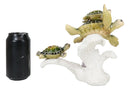 Marine Sea Turtle Mother And Hatchlings Swimming Over Ocean Reef Corals Statue