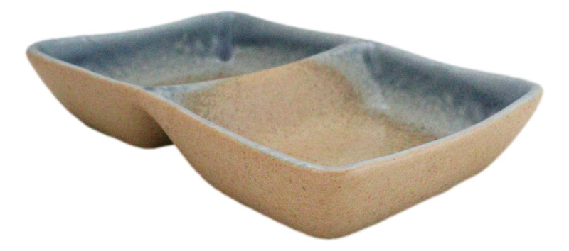 Pack Of 6 Ceramic Ao Nagashi Soy Sauce Or Condiment Dishes With 2 Compartments
