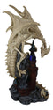 Gothic Skeleton Bone Dragon Perching On Rocky Mountain Castle Tower Figurine