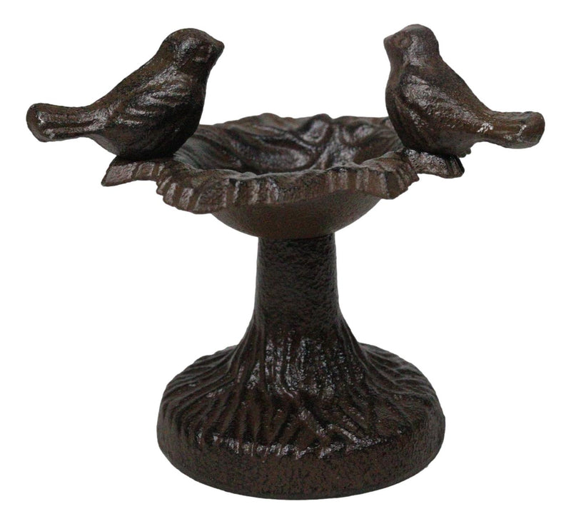 Cast Iron Rustic Whimsical Two Birds On Tree Bird Feeder Bath Small Sculpture