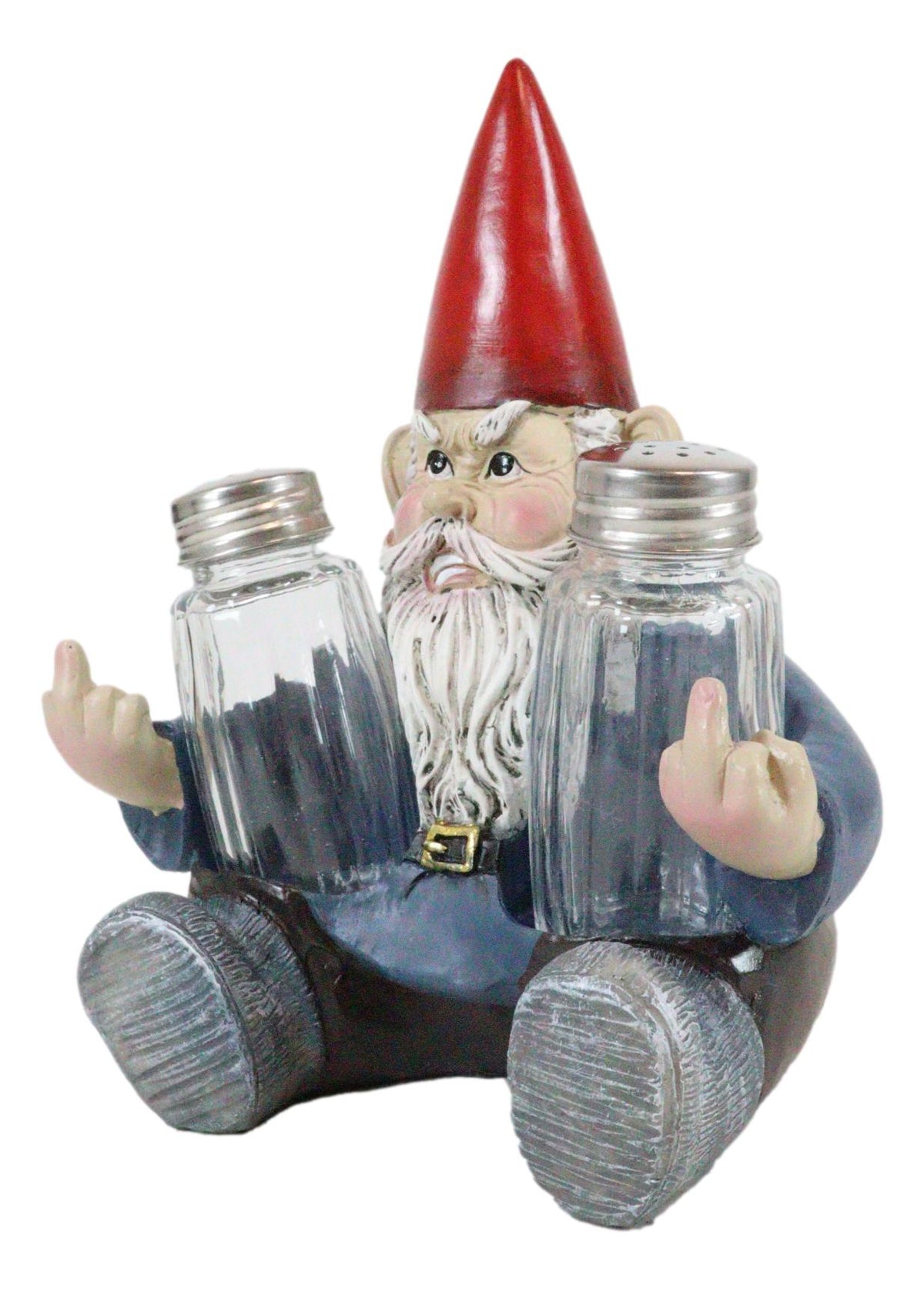 Salty Rude Mr Gnome Flipping The Bird Bugger Off Salt And Pepper Shakers Holder