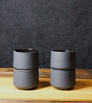Gray Blue Modern Cylindrical Japanese Tetsubin Style Cast Iron Tea Cups Set of 4