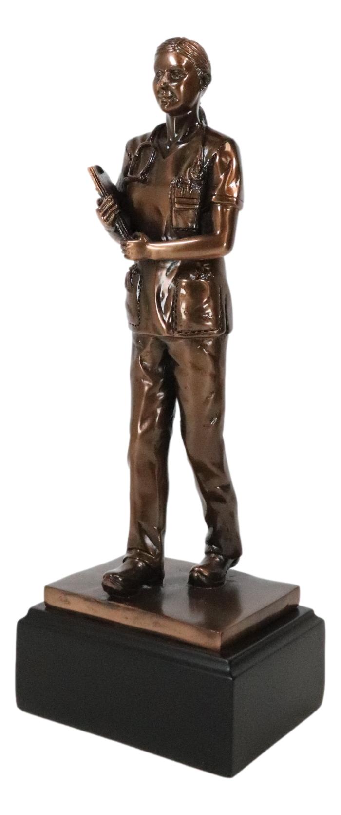 Medical Professional Physician Female Nurse Doctor Bronzed Resin Statue W/ Base - Ebros Gift
