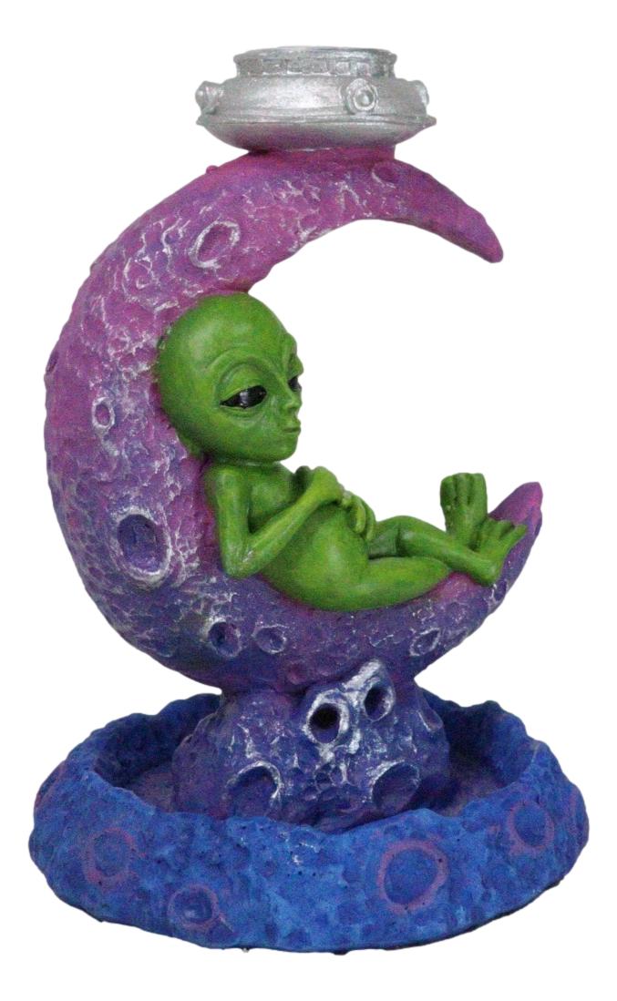 UFO Green Roswell Alien Sleeping On Crescent Crater Moon Backflow Incense Burner