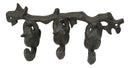 Rustic Country Cast Iron Squirrel On Tree Branch 4-Peg Wall Coat Hooks 13"L