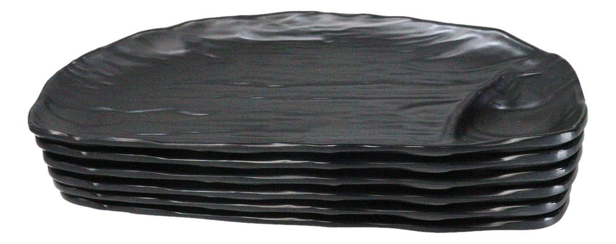 Pack Of 6 Half Moon Matte Black Melamine 2 Partitions Sushi Plates Platters 11"L