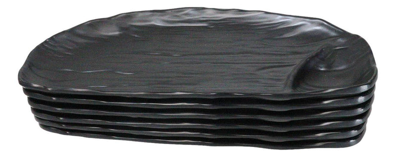 Pack Of 6 Half Moon Matte Black Melamine 2 Partitions Sushi Plates Platters 11"L