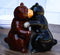 Ceramic Black And Grizzly Brown Bears Hugging Dancing Salt And Pepper Shakers