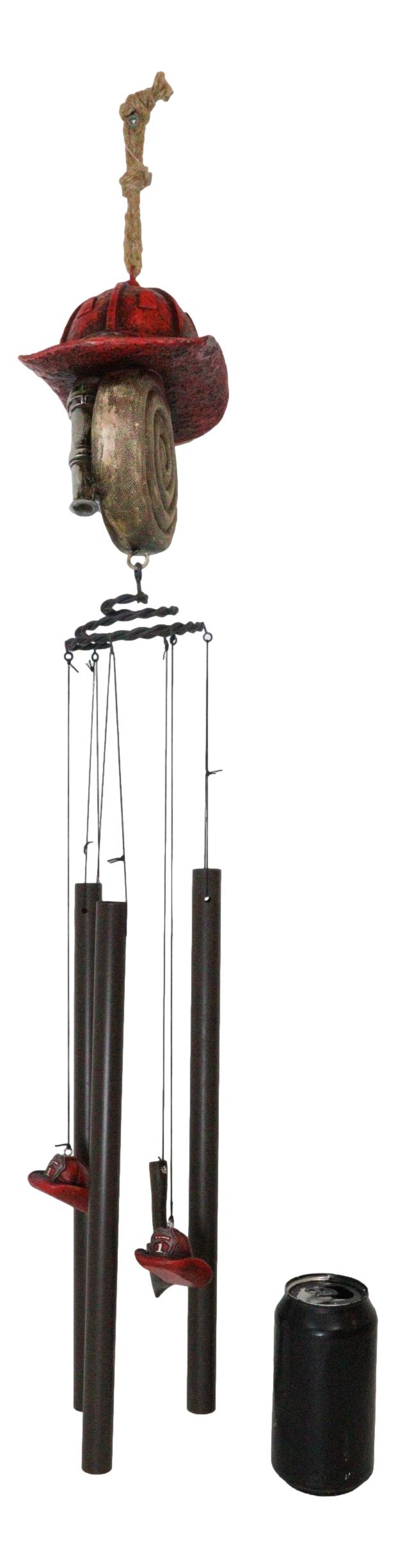 Fire Fighter Axe Fireman Station Number 1 Hat with Coiled Water Hose Wind Chime