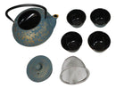 Maple Leaves Momiji Design Blue Tetsubin Cast Iron Tea Pot With 4 Cups Set 37oz