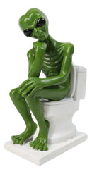 UFO Green Roswell Alien Constipated On Toilet Seat in Thinker Pose Figurine