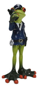 Toad In Blue Police Officer Green Frog Holding Radio Reporting For Duty Figurine