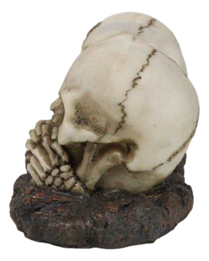 Ossuary Skeletons Gothic See Hear Speak No Evil Grinning Skulls Figurine 6.75"L