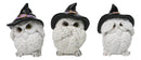 See Hear Speak No Evil Baby White Owls with Black Witch Hats Figurines Set Of 3