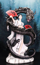 Legends Oriental Black Dragon King With Red Fans Geisha Dancer Fairy Figurine