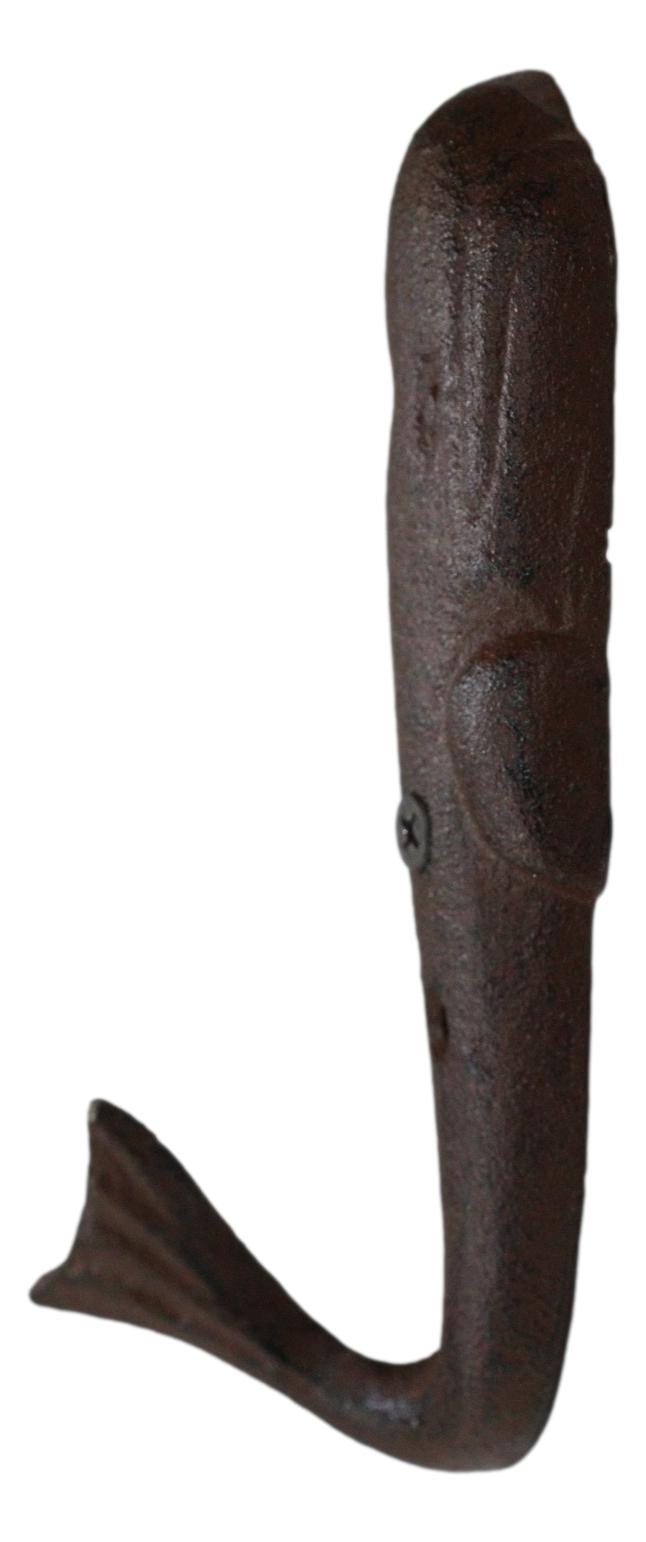 Set of 2 Cast Iron Nautical Sperm Whale Tail Wall Hooks In Rust Bronze Finish