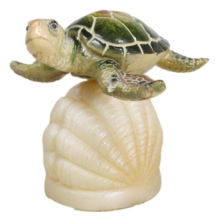 Ocean Marine Green Giant Sea Turtle Swimming Over LED Light Clam Shell Figurine