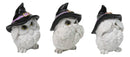 See Hear Speak No Evil Baby White Owls with Black Witch Hats Figurines Set Of 3