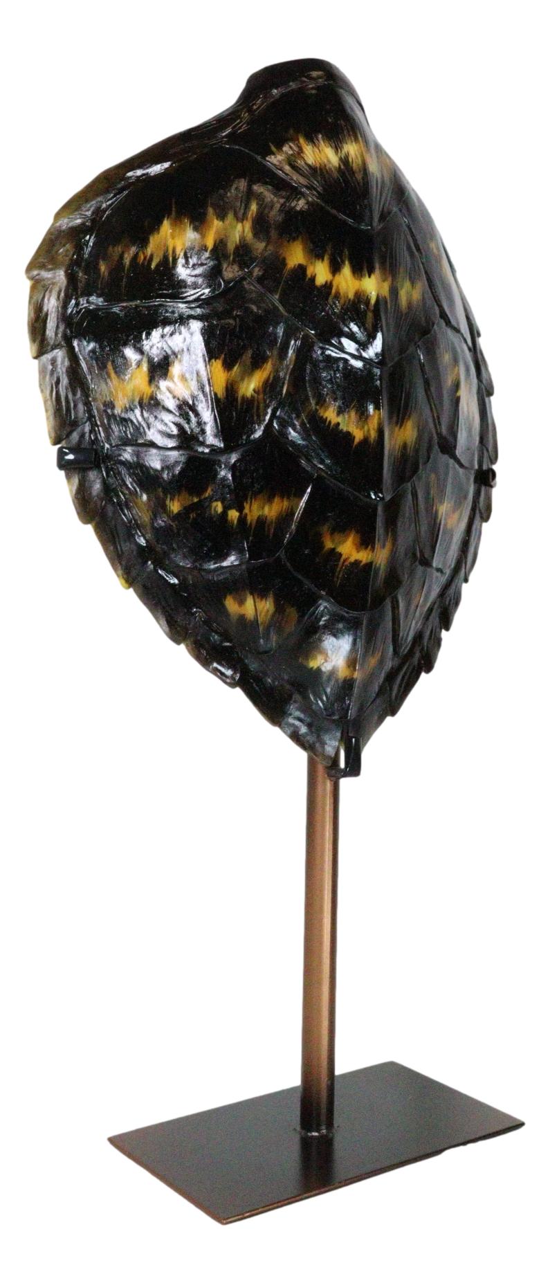 Nautical Marine Black Tone Faux Hawksbill Turtle Shell Sculpture With Pole Stand - Ebros Gift