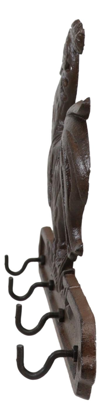 Cast Iron Rustic Farm Barn Crowing Rooster Chicken 4 Peg Quadruple Wall Hooks