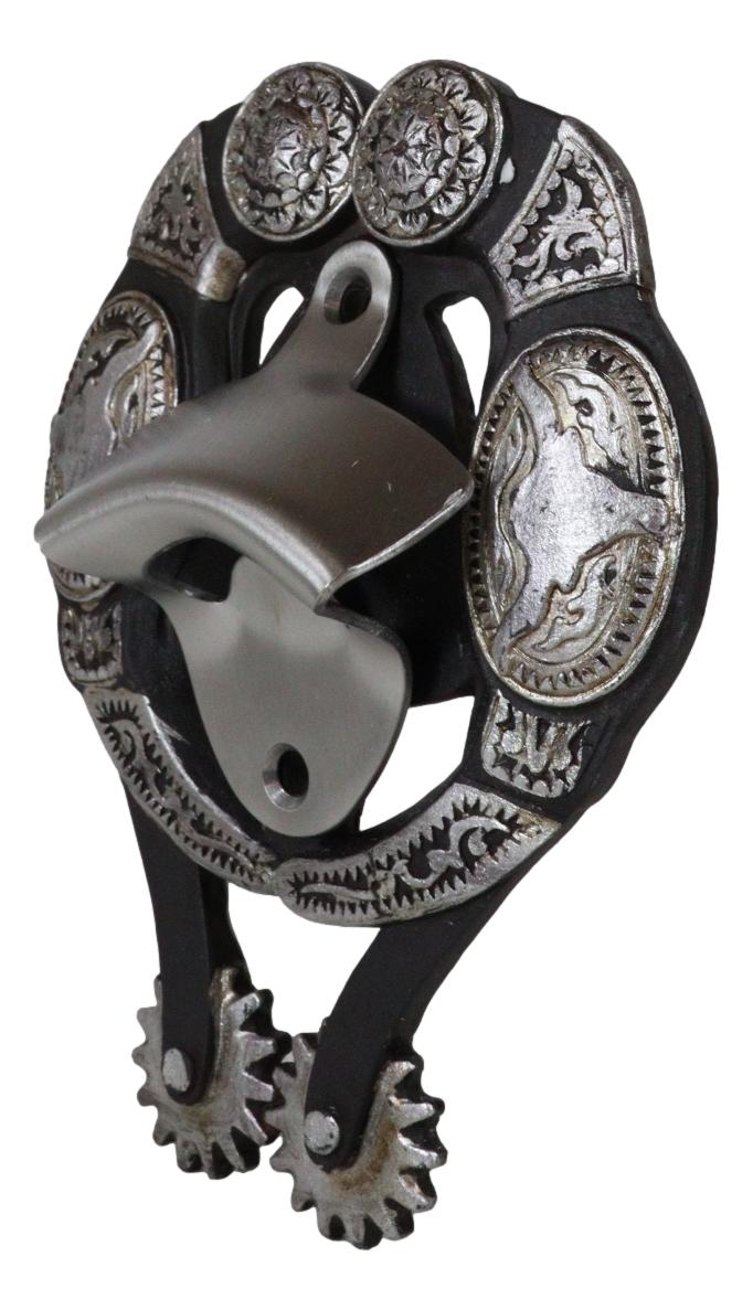 Rustic Western Cowboy Boot Spur With Silver Longhorn Conchos Wall Bottle Opener