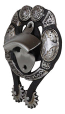 Rustic Western Cowboy Boot Spur With Silver Longhorn Conchos Wall Bottle Opener