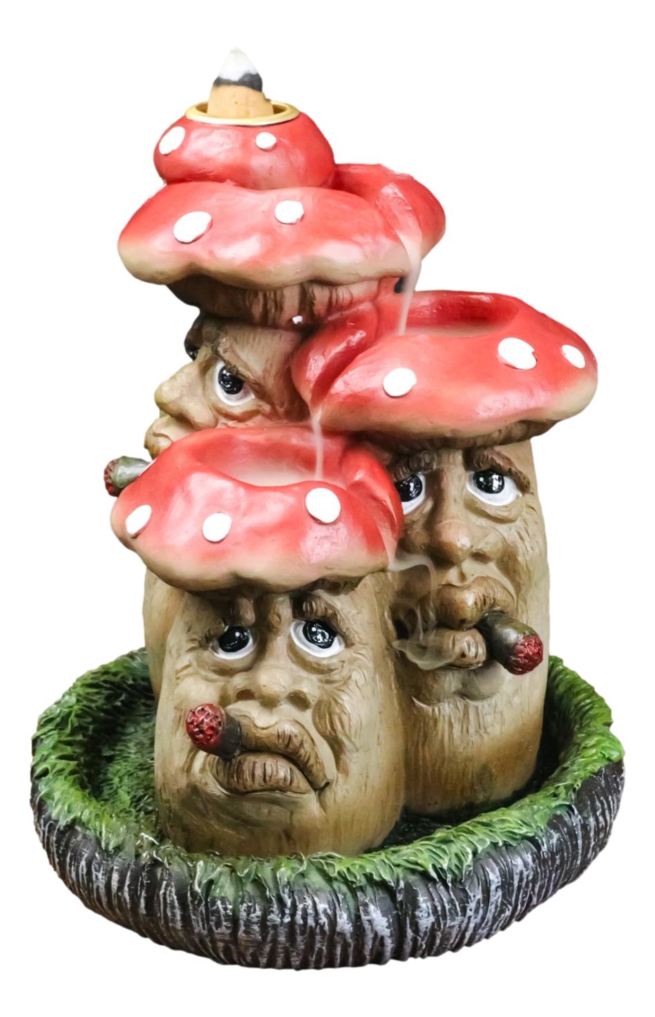 Fairy Garden Red 3 Toadstool Mushrooms Smoking Puffs Backflow Incense Burner