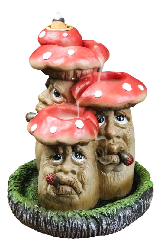 Fairy Garden Red 3 Toadstool Mushrooms Smoking Puffs Backflow Incense Burner