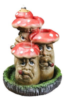 Fairy Garden Red 3 Toadstool Mushrooms Smoking Puffs Backflow Incense Burner