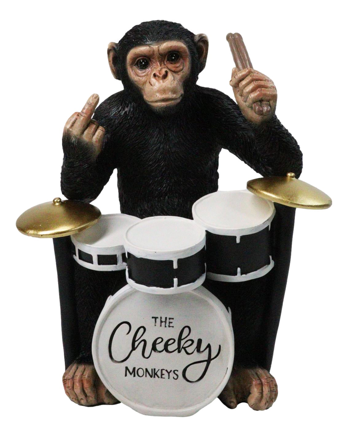 Ebros Cheeky Monkey Chimpanzee Drummer With Middle Finger Figurine 8"