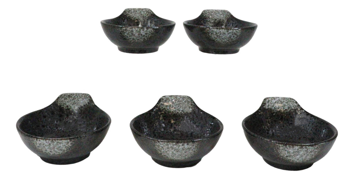 Pack Of 5 Charcoal Grey Tone Hakumu Small Ponzu Miso Soup Bowls With Handle 5oz