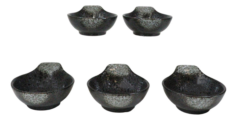 Pack Of 5 Charcoal Grey Tone Hakumu Small Ponzu Miso Soup Bowls With Handle 5oz