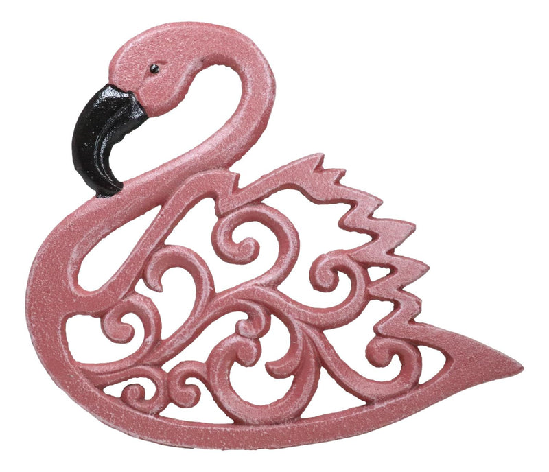 Tropical Paradise Pink Flamingo Bird Scrollwork Cast Iron Wall Or Table Trivet