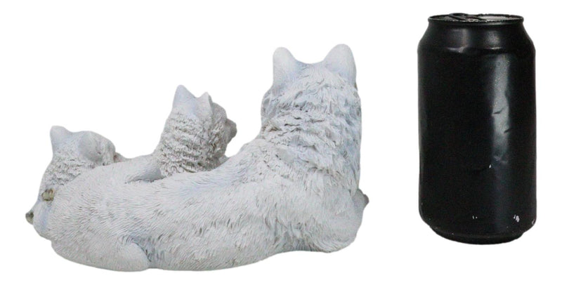 Winter Snow White Albino Wolf Mother at Repose with 4 Cubs Family Figurine