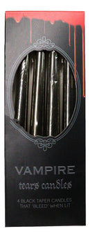 Pack of 4 Ritual Spell Vampire Tears Black Taper Candles Red Wax Candlesticks