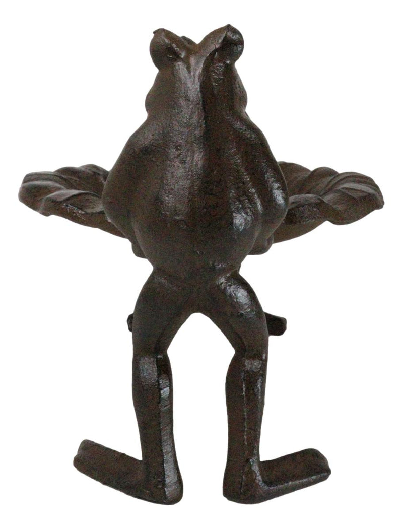 Cast Iron 2 Toad Frogs With Waterlily Lily Pad Bird Feeder Bath Garden Figurine