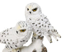 Mystical Tundra Forest Snow White Owls Couple On Tree Branch Figurine 6"H