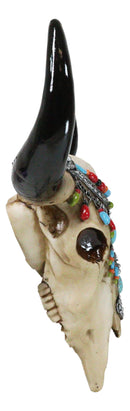 Southwestern Buffalo Cow Skull With Turquoise Silver Face Jewelry Wall Decor